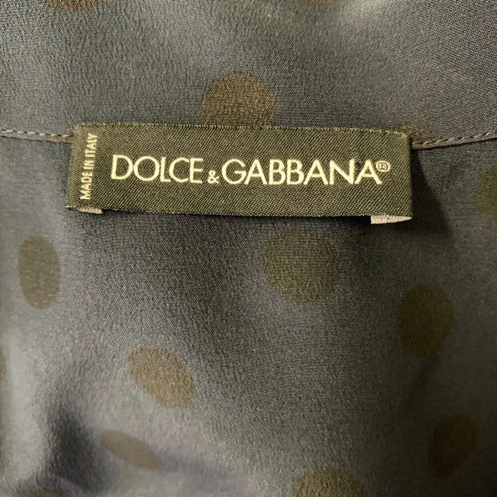 DOLCE & GABBANA Size S Navy Polka Dot Silk Pajama Set